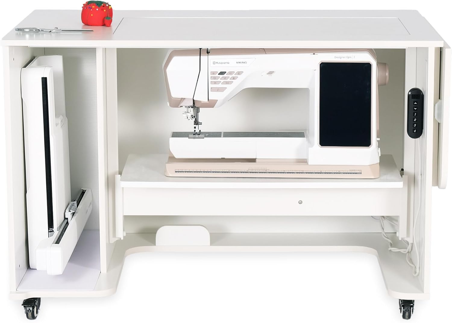 Kangaroo Furniture Melbourne Electric Sewing Cabinet - Programmable Lift - Heavy-Duty Sewing Table with Storage & Smooth Finish - Ash White