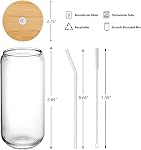 20oz Glass Cups with Lids and Straws Set of 6 – Large Iced Coffee Tumblers for Couples, Families, or Friends – Reusable Drinkware for Brunch, Home Gatherings, and Holiday Gifting