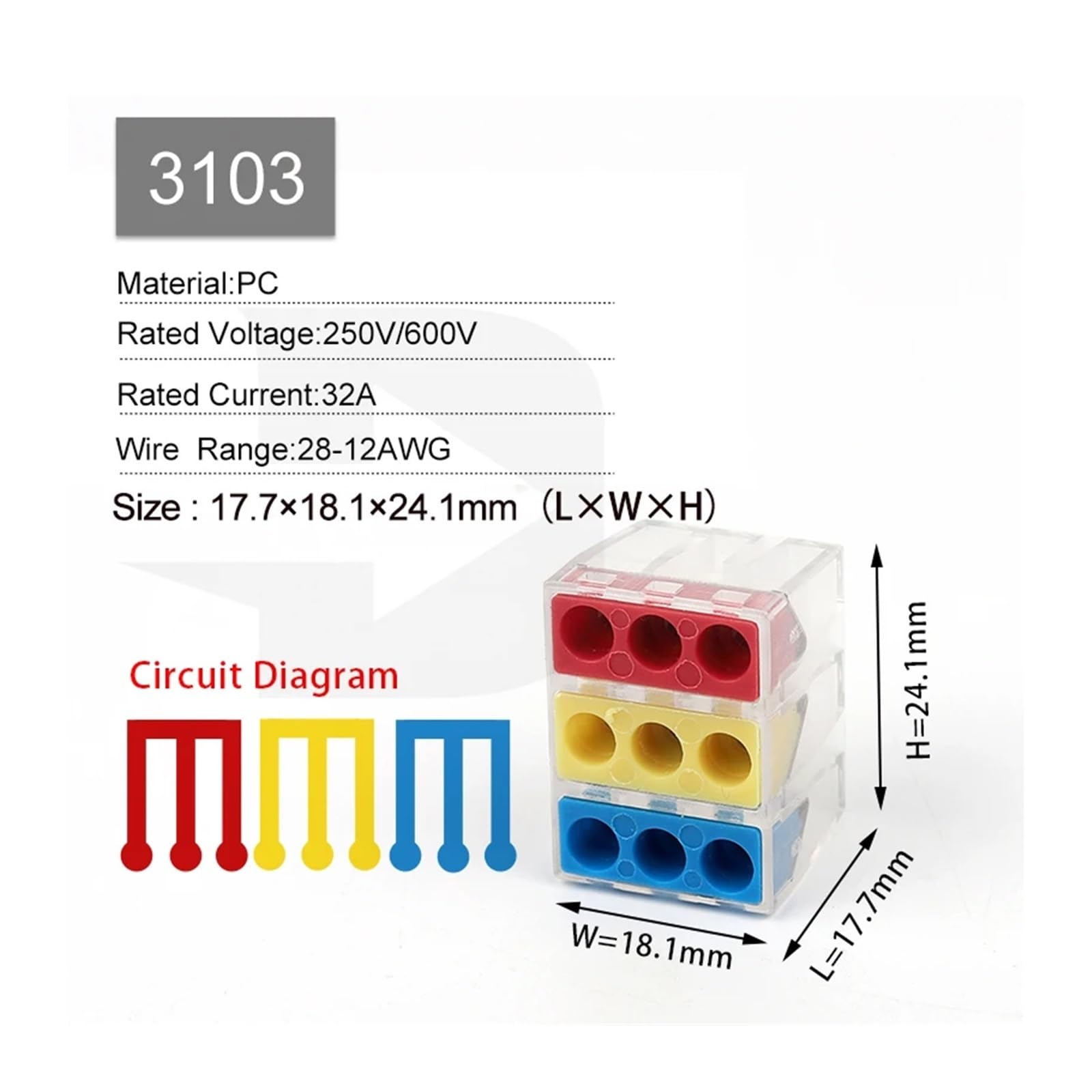 10 PCS Triple P Wires are Connected to The Quick Wiring Terminal Split-Line Connector 3 in 3 Out / 3 in 6 Out / 3 in 9 Out(3103 10PCS)