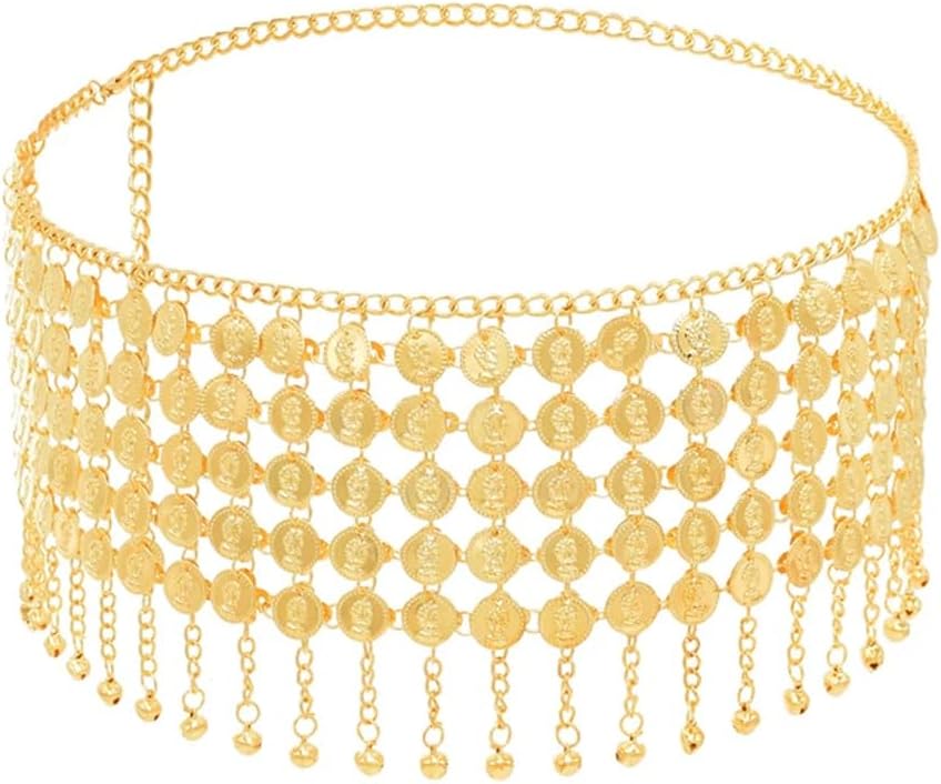 Women’S Multilayer Coins Tassels Carved Belly Dance Chains For Gypsy Ethnic Waist Jewelry