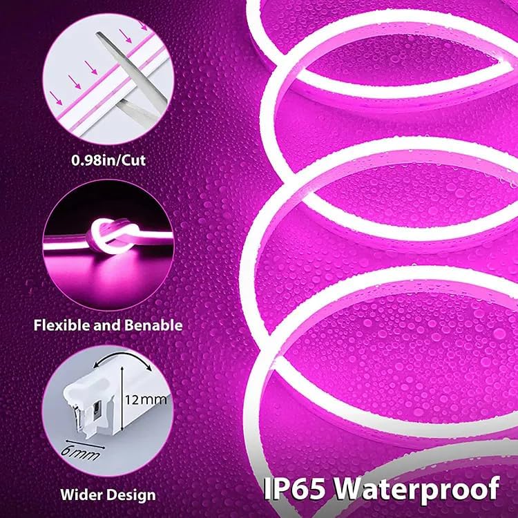 Image of 13.1 Feet Neon LED Strip Light | 12V Adapter, Waterproof IP65, Silicone Flexible Rope Light for Home Wall Decor & Gaming Room| Led Strip Lights | Neon Lights 4 Meter | (Pink)