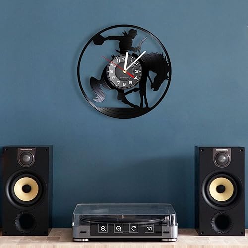 Miniatura 3 de OTKU Reloj de disco de vinilo 3D de vaquero para pared, reloj de pared para jinete de caballos, disco de vinilo, decoración de pared occidental,