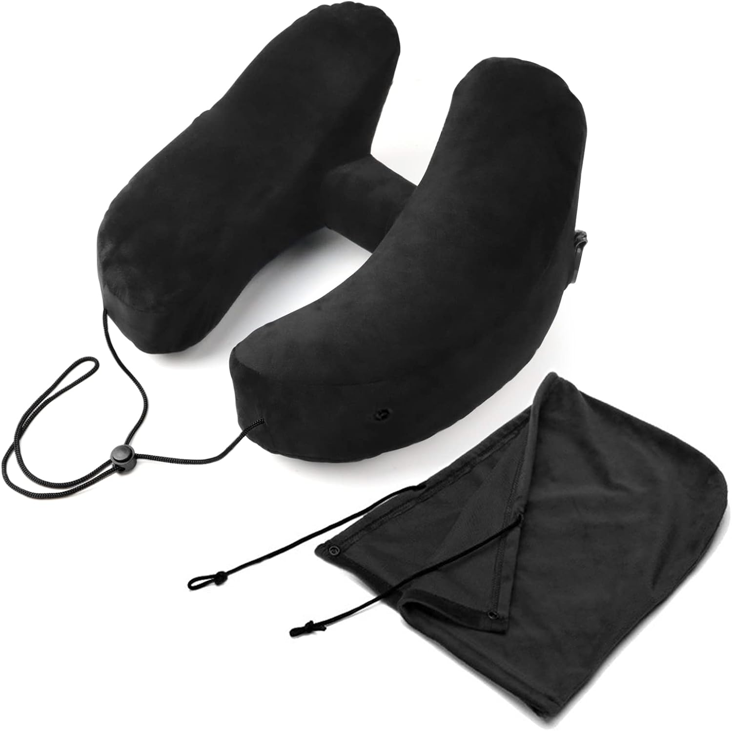 Almohada inflable de viaje con capucha y bolsa de almacenamiento, almohadas suaves para el cuello para viajar, almohada de apoyo para la cabeza del