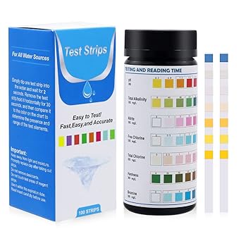 Qpets 50pcs Water PH Testing Strips, 7 in 1 Water Qulity Test Strips Water Testing Kit Freshwater Saltwater Aquarium Water Test Kit for PH Nitrite Nitrate Chlorine Carbonate Hardness