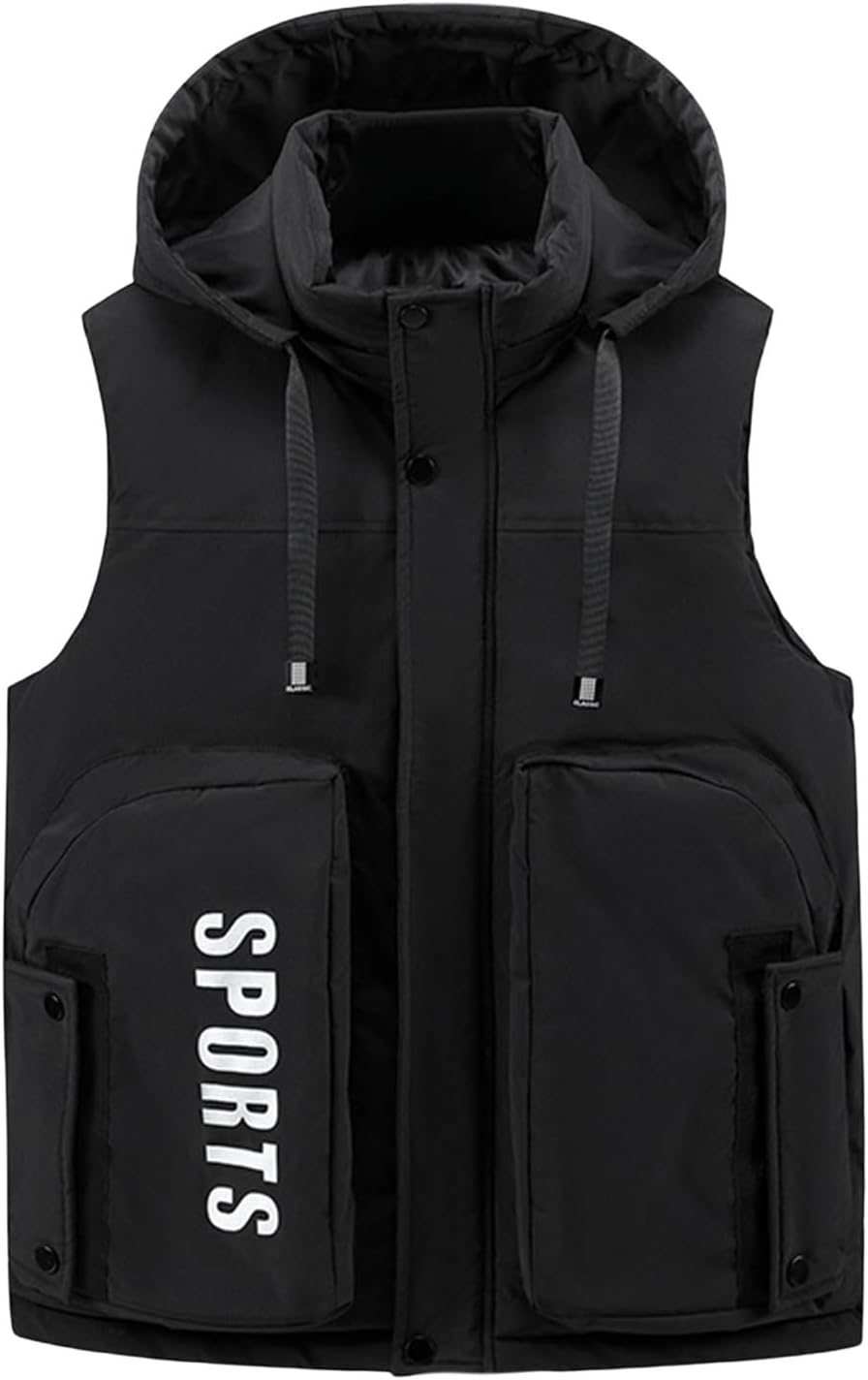 Ruziyoog Mens Hooded Vest Sleeveless Jacket Casual Sports Zip Up Lightweight Outerwear Fashion Workout Running Gym Streetwear