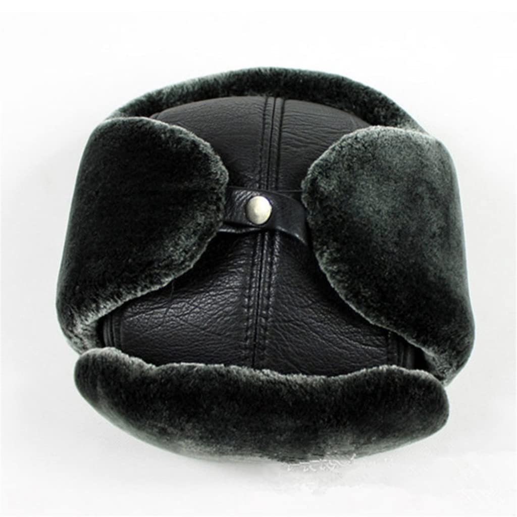 Czapka zimowa męska skórzana, ciepła czapka typu bomber z uszami, średniej wielkości aksamitne grube nauszniki, czapka narciarska (D 7),D-7 (D 7)