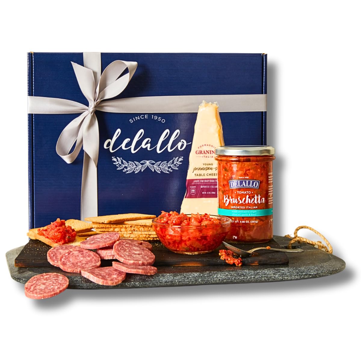 DeLallo Gourmet Snack Italian Gift Basket, Full-Sized Charcuterie Gift Basket for Adults with Artisan Sausage Meat and Cheese, For Christmas and Holidays, Comes with Gift Box