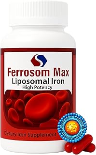 Ferrosom Max Liposomal Iron Supplement 60 Capsules (45mg Pure Elemental Iron) by Siba Pharm | Maximum Absorption Formula | Non GMO, Vegan, Premium Quality | Helps New Blood Cell Production.
