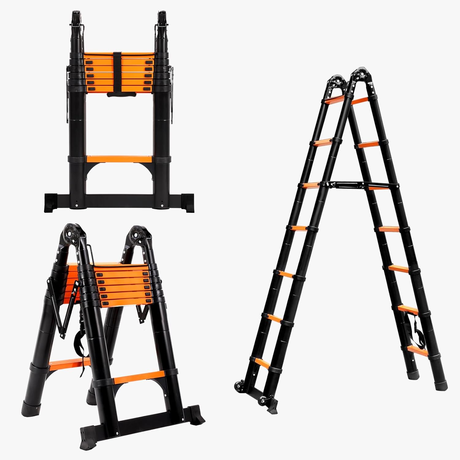 BOWEITI Telescoping Ladder, 12.5FT A Frame Aluminum Telescopic Ladder w