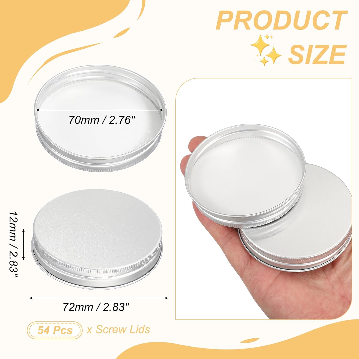 PATIKIL 70mm Metal Round Screw Lids, 54 Pcs Aluminum Mason Jar Lids Screw Top Caps for Lab Home Storage Jars Gallon Jugs Glass Snack Containers Liquid Storage, Silver Tone
