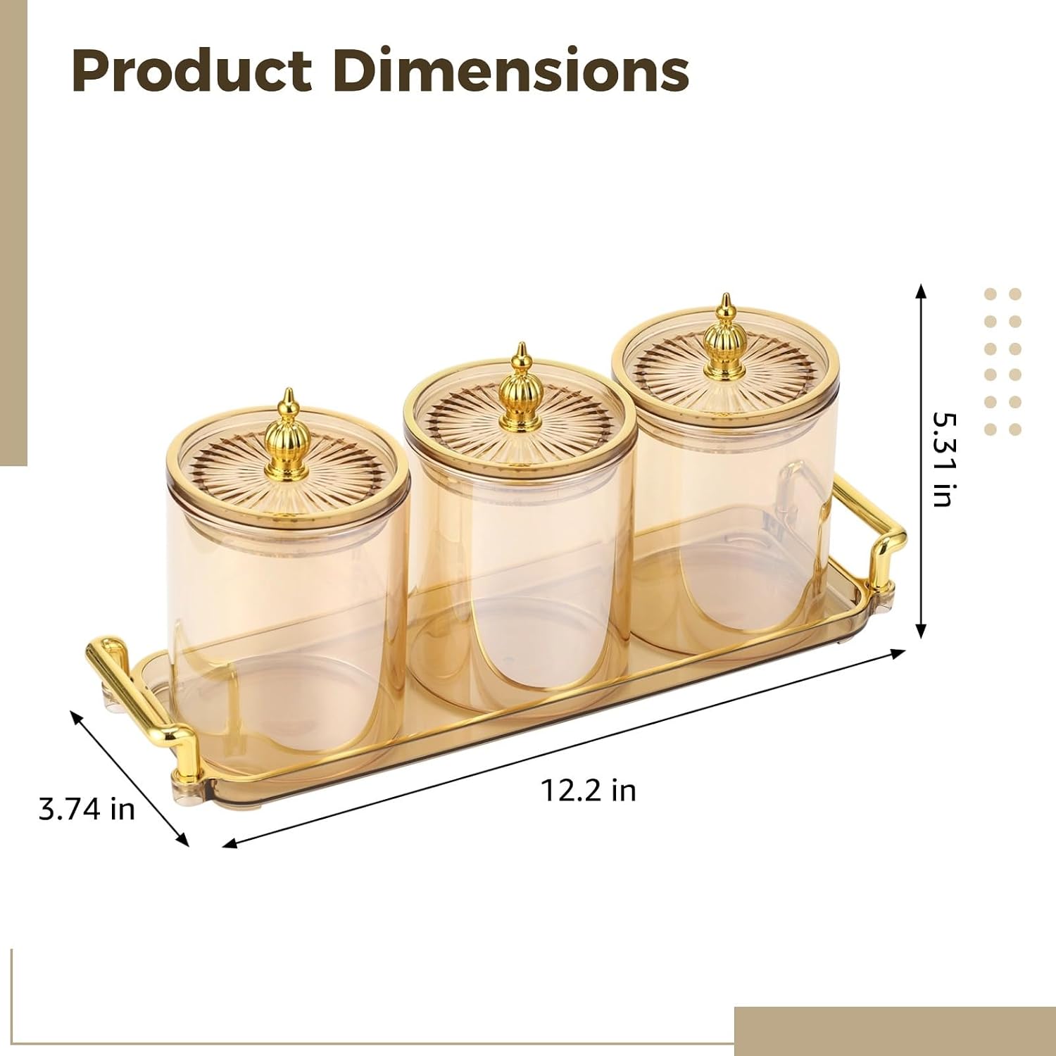 3 Pcs Kitchen Canisters with Lid, Glass Storage Jars, Airtight Seal, Clear, Handles Tray, for Bathroom, 12.2 X 5.31 X 3.74 in