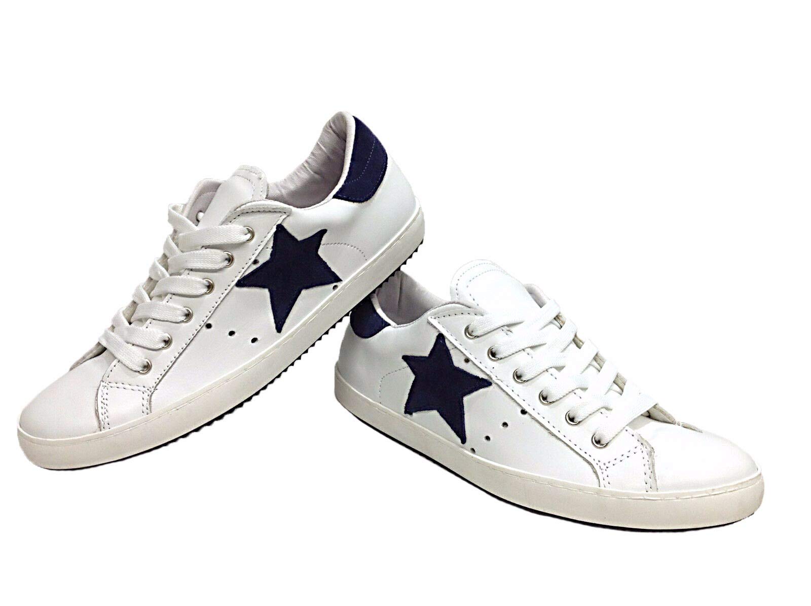 VIA CONDOTTI Scarpe Sneakers Basse Uomo Pelle Bianca Stella Nera Art Golf