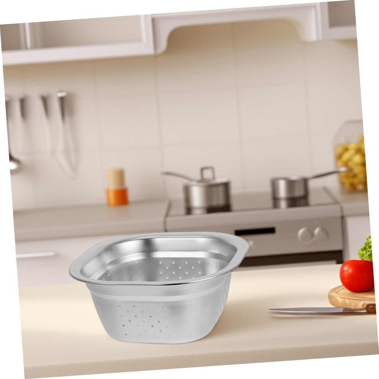 Colador Cuadrado de Acero Inoxidable 2piezas para Cocina y Hogar | Plata, Drenaje Fácil y Diseño Multifunción, Uso Versátil para Verduras y Arroz, Formato Compacto