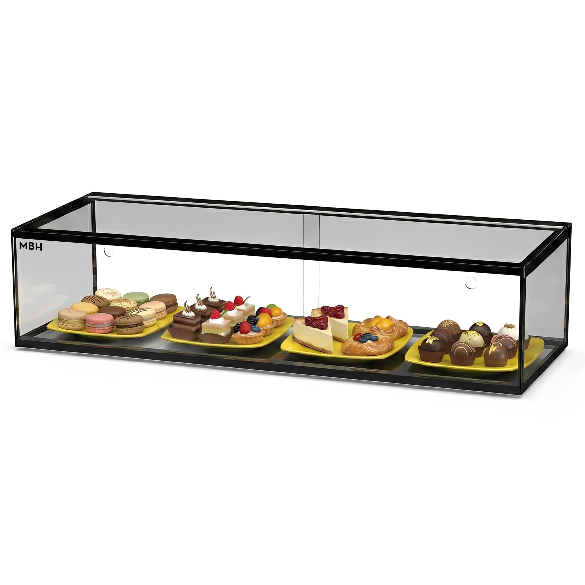 MBH - Vitrina Expositora Neutra de Sobremostrador 92x33 cm, Cristal Recto Templado, 1 Piso, sin Iluminación LED, Puertas Traseras Correderas, para Bar, Cafetería, Restaurante, Bollería y Repostería.