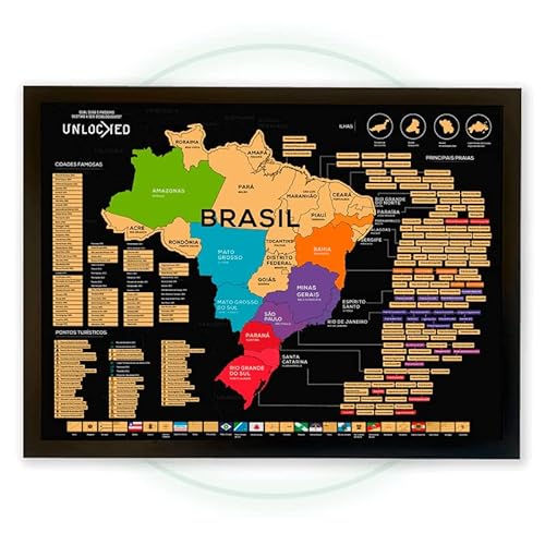 Mapa do Brasil de Raspar 82x60 CM | Unlocked | Sem moldura | Scratch off Brazil Map | Mapa Raspadinh