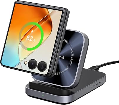 SwanScout Wireless Charger for Samsung Galaxy Z Flip 7 FE/7/6/5/4/3, for Motorola Razr 60 Ultra/50, Foldable Fast Wireless Charging Stand for Z Flip Series, SwanScout 508F No Adapter