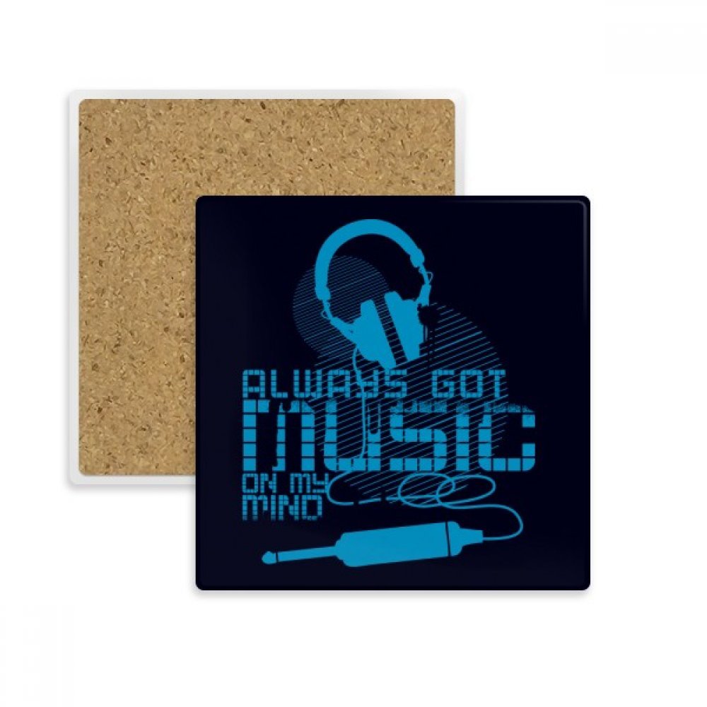 Coaster dessous de verre en pierre absorbante motif bleu casque musique fou carré