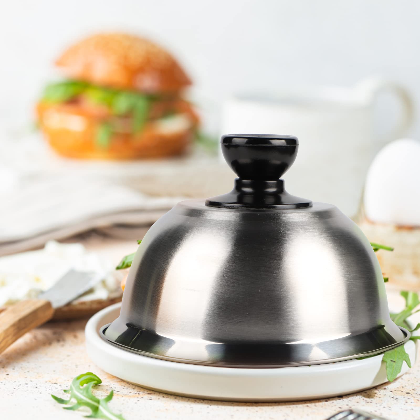 CPROSP 4X Cappa per Hamburge in Acciaio 16 * 9 cm, Cloche Acciaio per Hamburger con 1 Mini Cacciavite, Copertura per Cheeseburger per Grigliare, Formaggio, Chesesia, Sciogliere