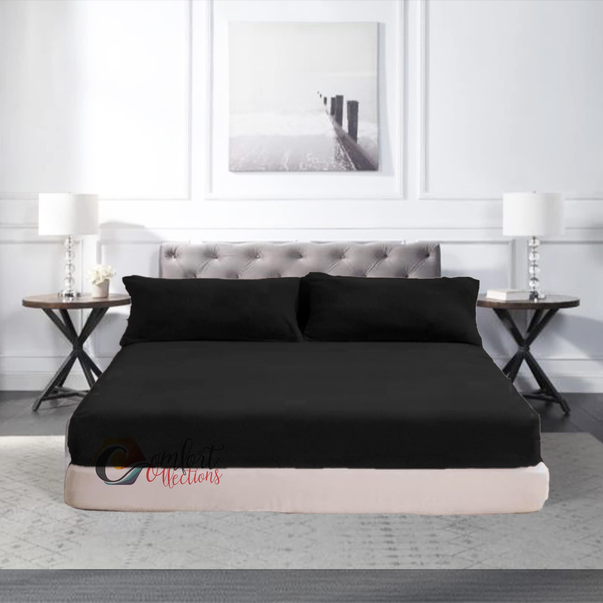Extra Deep Fitted 30cm Teddy Fleece Fitted Bed Sheet Plain Thermal Warm and Cosy Soft Luxury Bedding Black Fitted Bed Sheet King 150cm x 200cm + 30cm Approximate