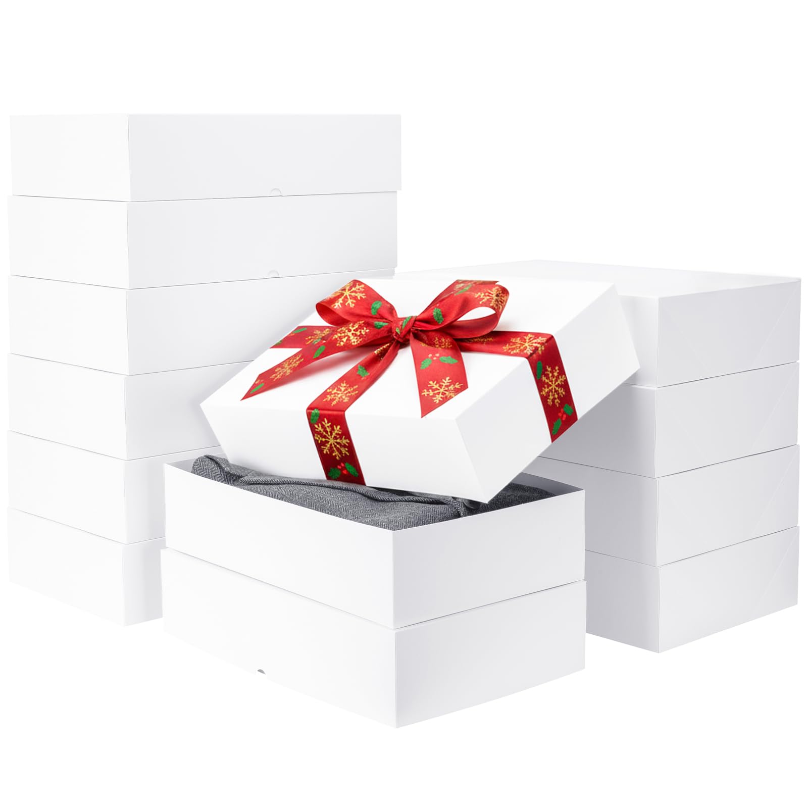 UnicoPak Paquete de 12 cajas de regalo de cartón blanco extragrandes de 4 pulgadas de alto con tapas para regalos, 17 x 11 x 4 pulgadas
