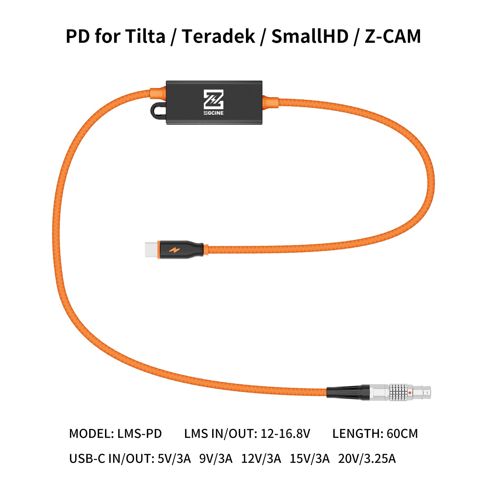 ZGCINE Lemo kabel zasilający 2-pinowy do USB-C PD do kamer - dwukierunkowy