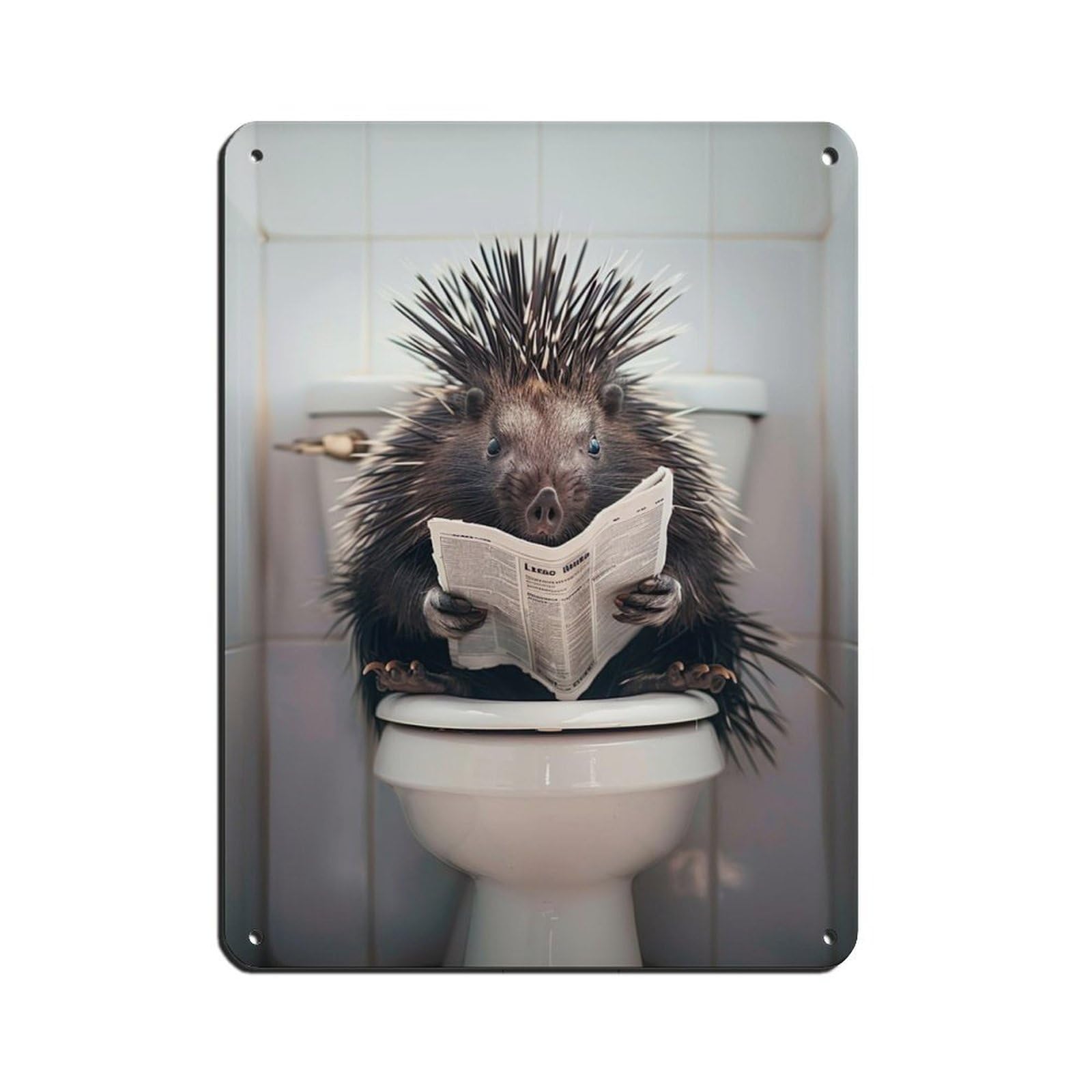 Porcupine Sitting on The Toilet Reading A Newspaper (15) Retro Poster Metal Tin Sign Chic Art Retro Iron Painting Bar People Cave Cafe Family Garage Poster Wall Decoration 12x16inch(30x40cm)