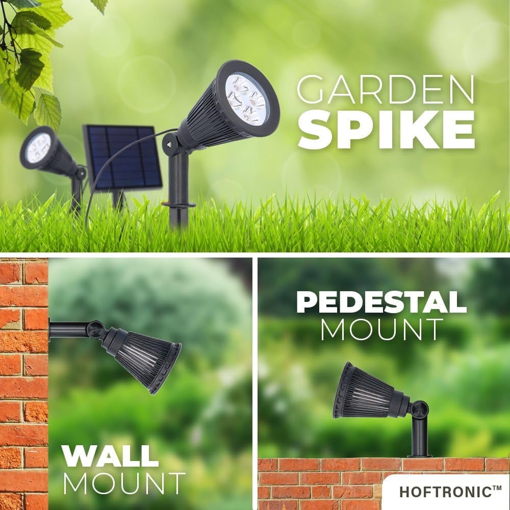 HOFTRONIC - 4er Pack Solar Gartenstrahler Bend Duo IP65 Wasserdicht 3000K Gartenleuchte LED Solarlampen Außen Solarleuchte Erdspieß Wegeleuchte mit Wintersolar Solarpanel Warmweiß Garten Solarstrahler