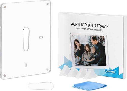 Miniatura 7 de Marco de fotos acrílico de 4 x 6 pulgadas con soporte, marco de fotos transparente con imanes para exhibición de mesa horizontal o verticalmente