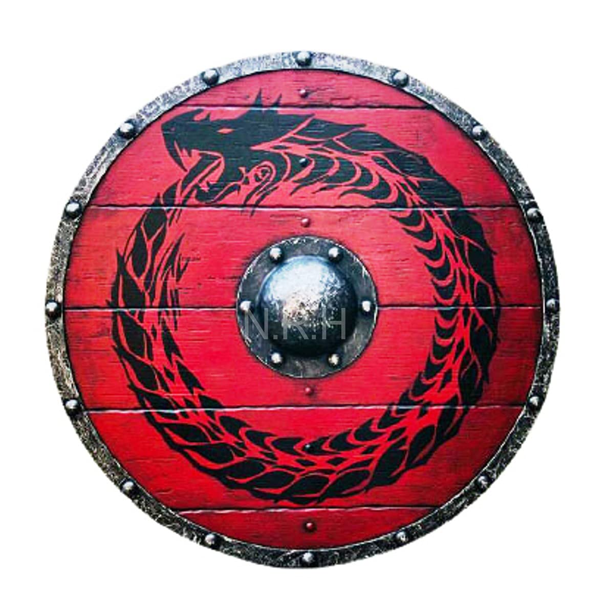 24 Pollici da Collezione Medievale Drago Battaglia Guerriero Scudo di Legno Holloween Regalo Vichingo Armatura Rotonda Templare Scudo