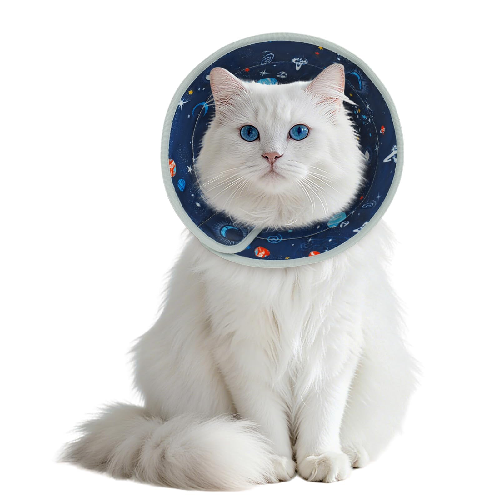 Supet Adjustable Elizabethan Cat Cone Collar to Stop Licking After Surgery, Waterproof Design with Folding Edges for Cats and Kittens (Deep Blue,M)