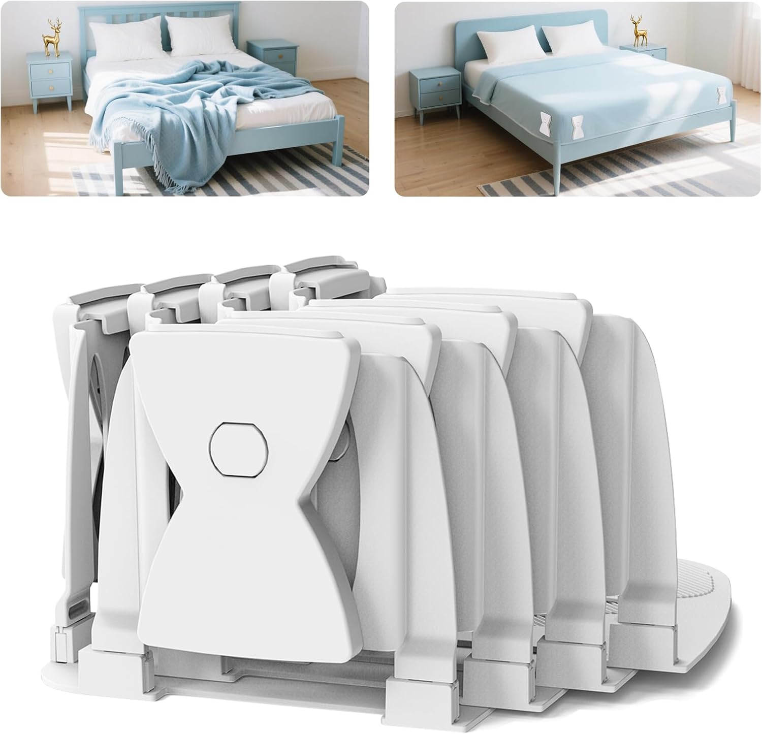 Bed Sheet Holders for Corners 4 Pack, Lock Sheet Fasteners with Reinforced Clips, Durable Bed Sheet Grippers to Keep Fitted Sheets Firm and Tight, Easy to Install