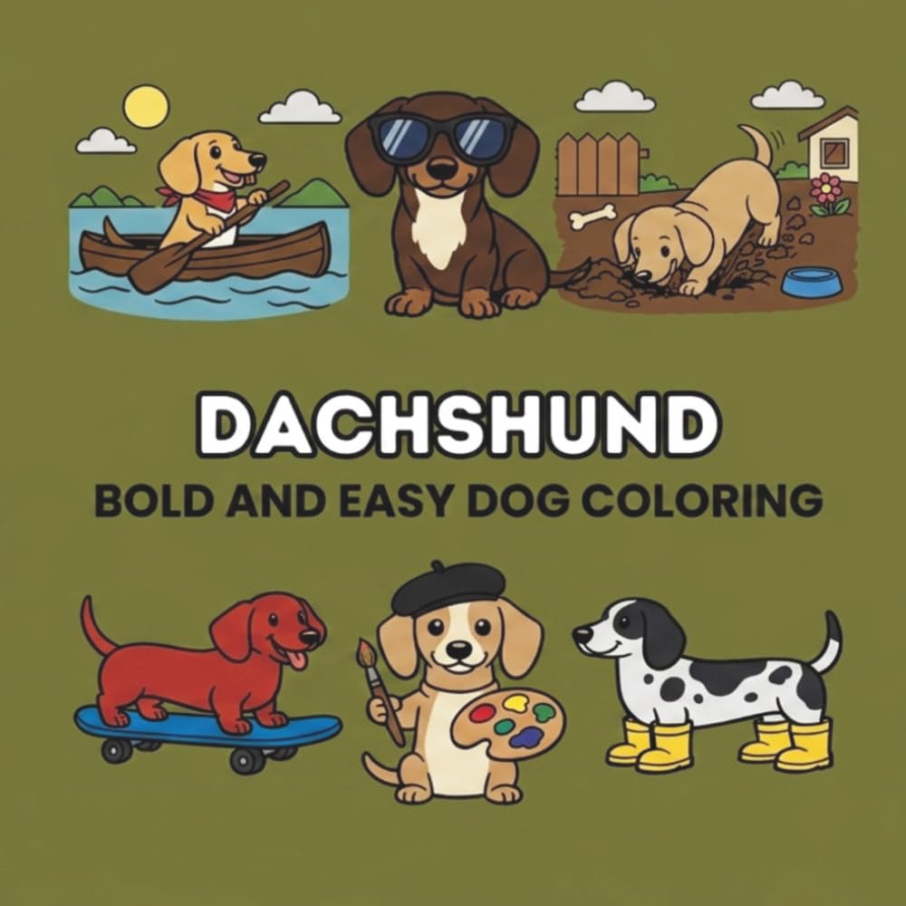 Dachshund Coloring Book: 50 Bold and Easy Designs: Simple Dog Illustrations for Kids, Seniors, and Stress Relief (The Puppy Palette: Bold & Easy)