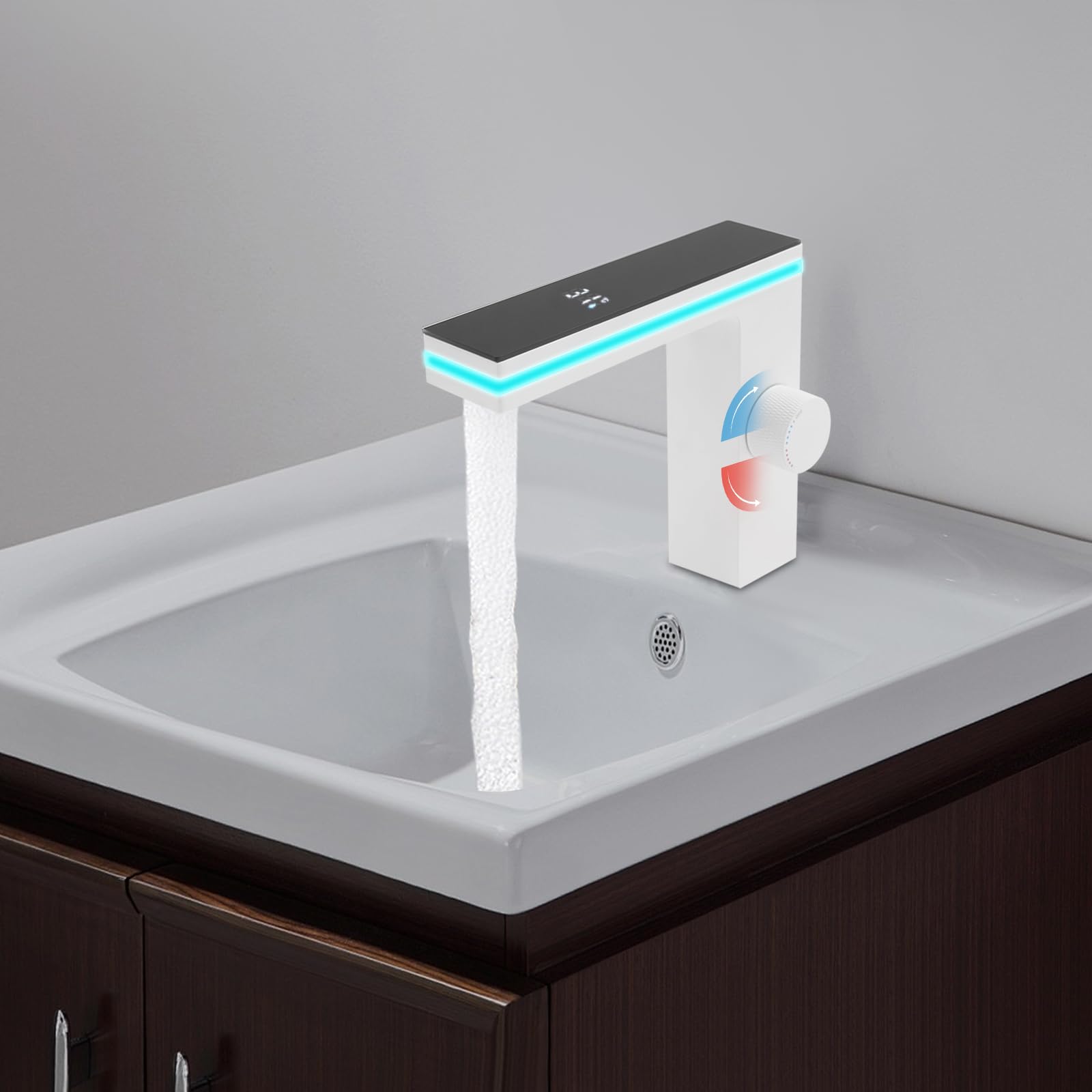 Grifo con sensor de infrarrojos, grifo de lavabo con indicador de temperatura, pantalla digital, grifo mezclador de agua fría caliente, grifo de baño sin contacto
