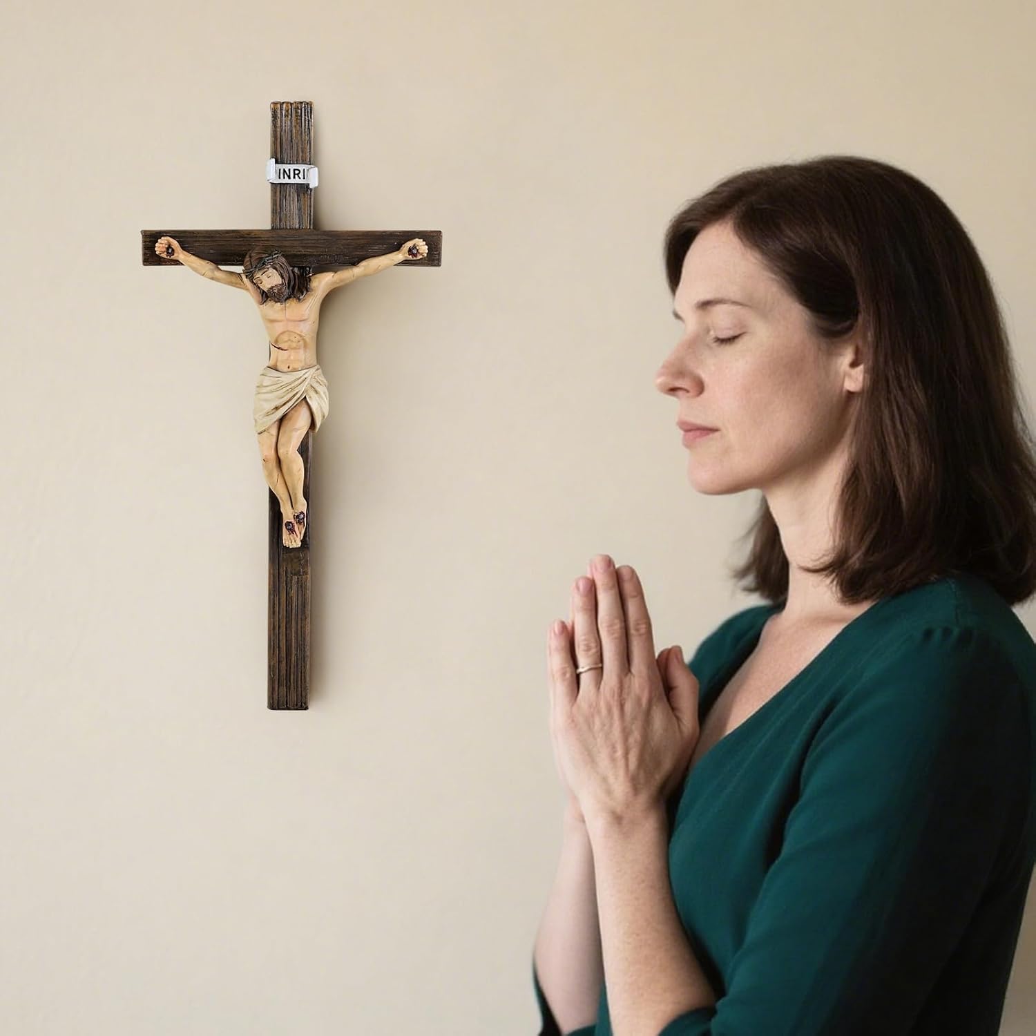 Magicsculp 10.6'' Catholic Crucifix Wall Crosses - Hand Painted Jesus on the Cross, Religious Cross Gifts on Hanging Wall for Church Home Office Baptism Decor