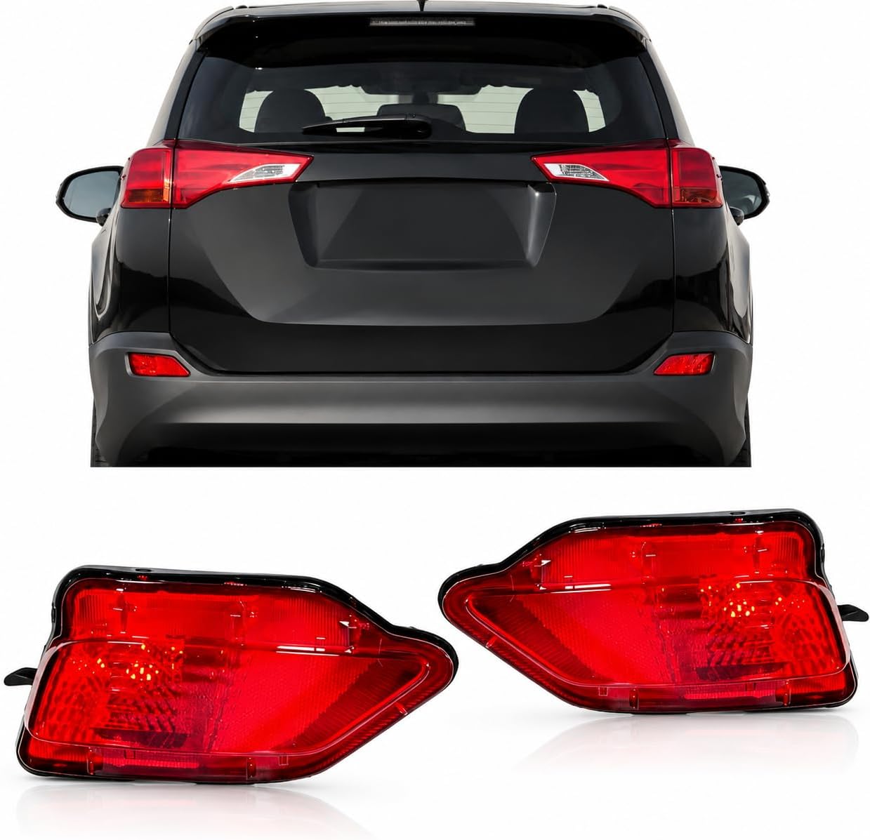 Rear Bumper Reflector Light Pair without Bulbs Fit for Toyota RAV4 2013 2014 2015, Left and Right Rear Bumper Reflector Lamps, OEM 81490-0R010 81480-0R020, 2PCS AM-RV14B09