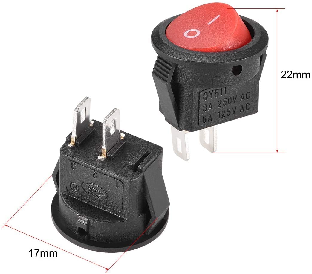 XYWHPGV SPST Mini Boat Rocker Switch Red Round Toggle Switch for Boat Car Marine 2 Pin ON/OFF AC 250V / 3A 125V / 6A 10PCS(eb8e9 48474 763bf 07eb4 39a39 96094