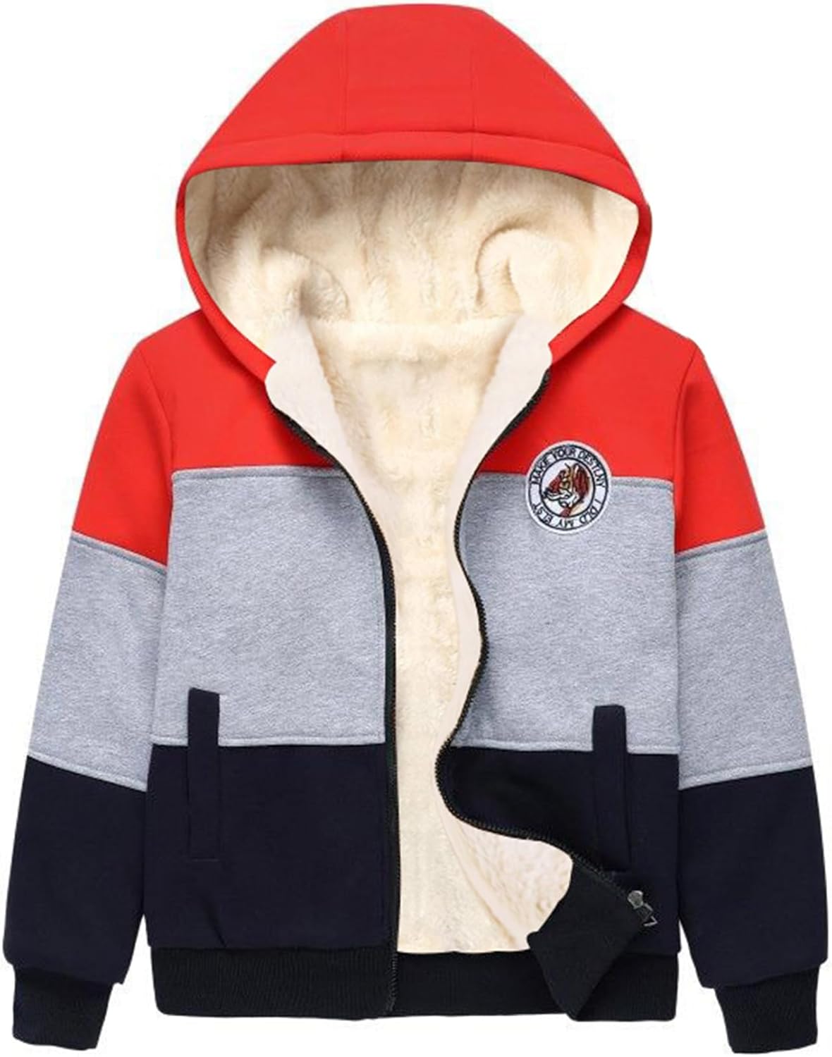 Gihuo Boy's Fleece Jacket Hoodie Sherpa Lined Jacket Zip Up Fleece Hooded Sweatshirt