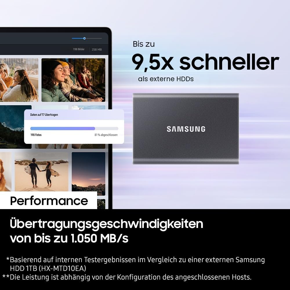 Samsung Portable SSD T7 1TB USB 3.2 Gen.2 Externe SSD Grau MU-PC1T0T/WW