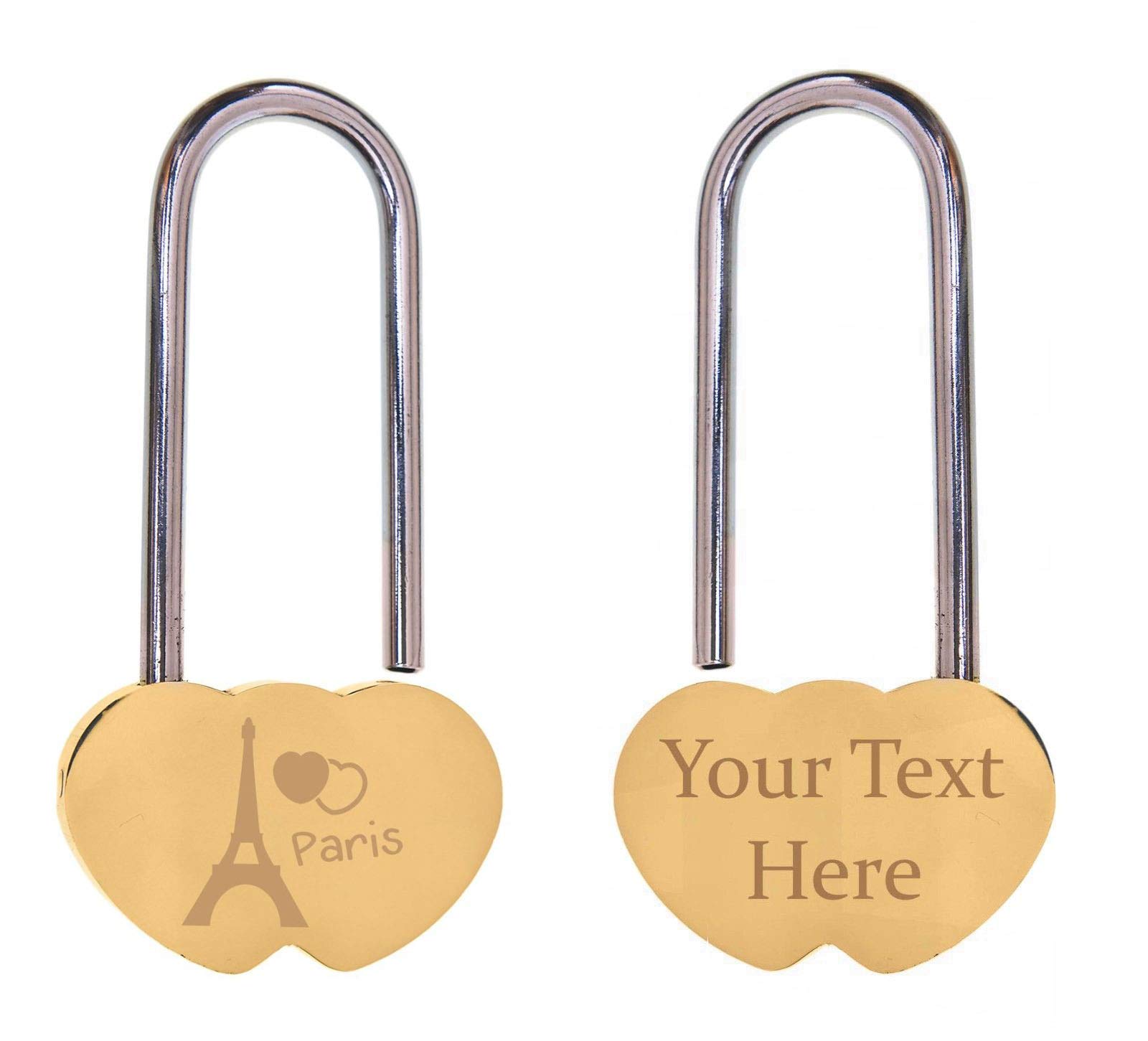 Double Heart Padlocks Love Locks Custom Text Engraved Personalised Valentines (Paris + Custom Text)