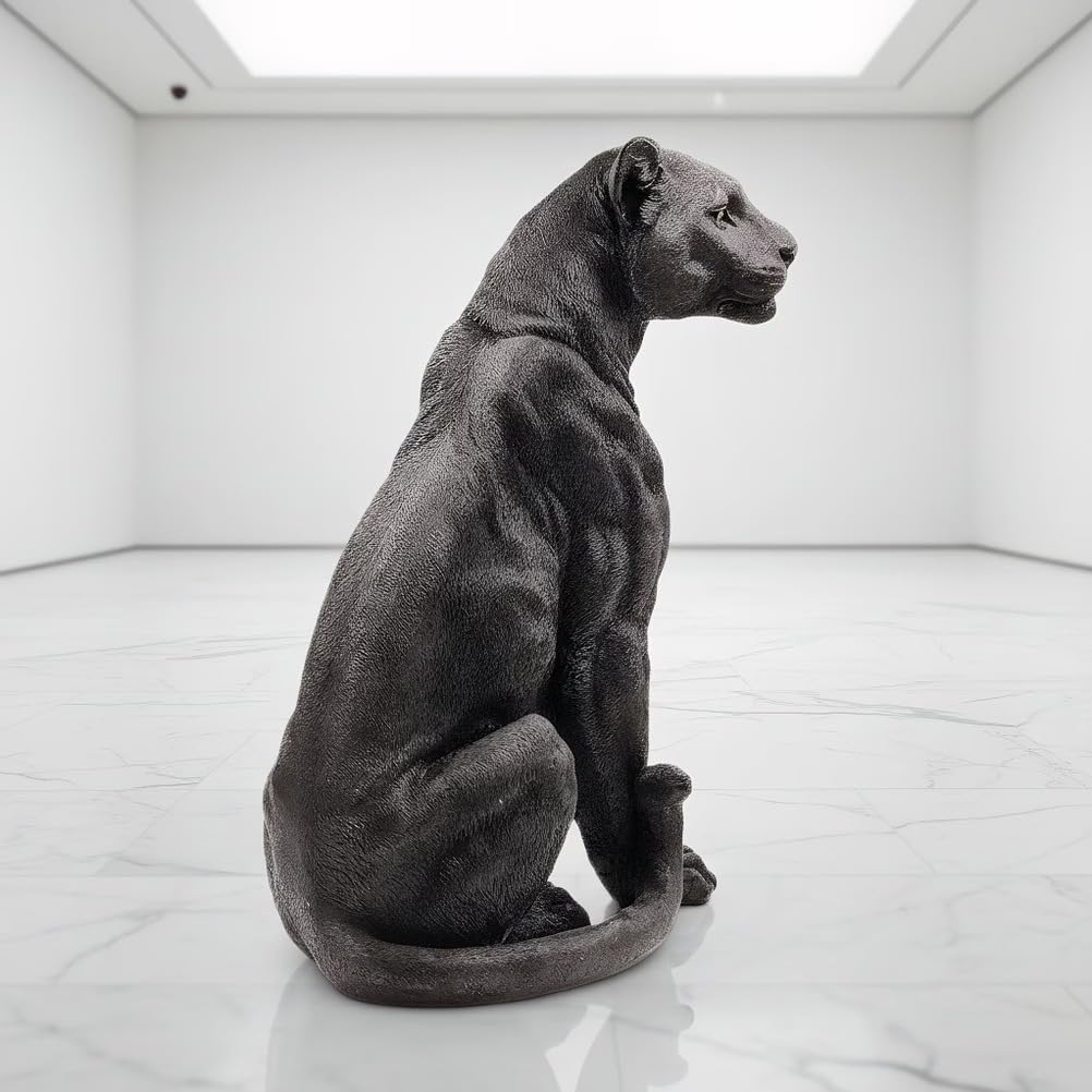 Statua podłogowa Czarnej Pantery - Najwyższej jakości rzeźba z żywicy do ogrodu | Patio i przedpokój, unikalny artystyczny wystrój domu, luksusowy akcent niszowy, wewnątrz/na zewnątrz