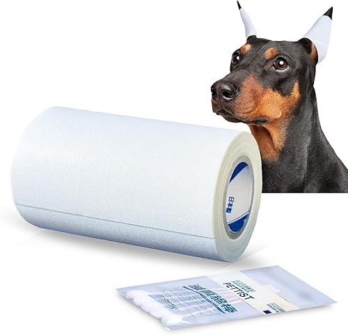 PETTIST Cinta adhesiva para los oídos para perros, 1 paquete con limpiador de orejas de perro, hisopos de algodón, cinta de algodón autoadhesiva