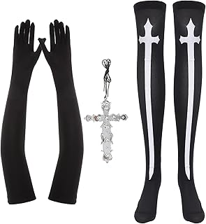 LUOZZY Nun Costume Accessories Nun Stocking Nun Necklace and Gloves Set for Halloween Cosplay Party