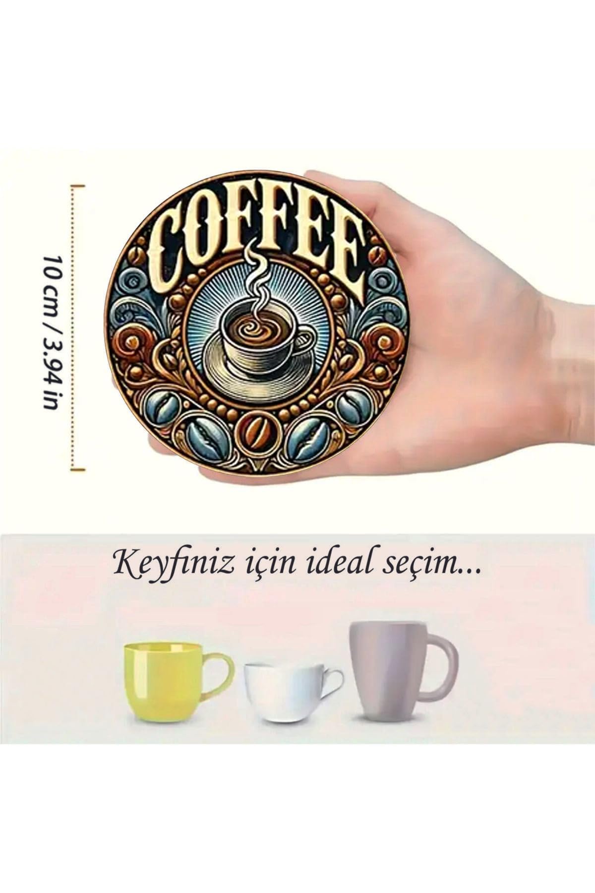 kutuTR 6'lı Retro Kahve Temalı MDF Bardak Altlığı Seti – 10 cm | BRD-029