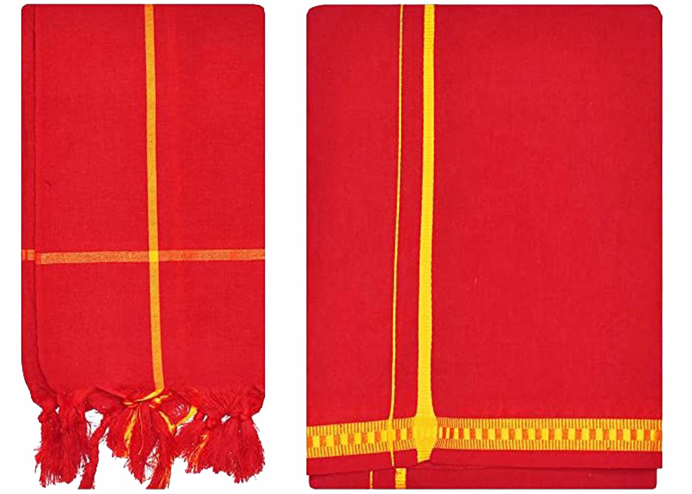 Temple Pooja Wear Dhoti Wiith Gamcha Towel || Gold Jari Border || Devotional || Mundu || Panche || Kaili || Lungi || Veshti || Dhuti || Bentex Color Dhoti With Towel-image-22