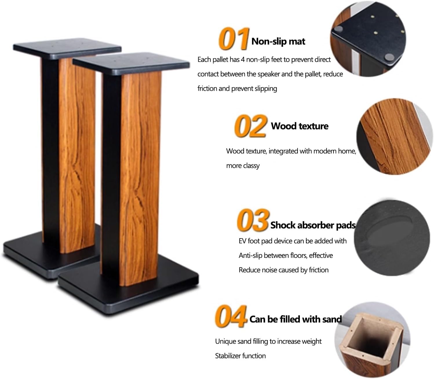 Para Stojaków Głośnikowych Półkowych, Stojaków Podłogowych Głośników, Drewnianej Półki Na Monitory Studyjne Z Zarządzaniem Do Kina Domowego Hifi Desktop, 23x30x90cm