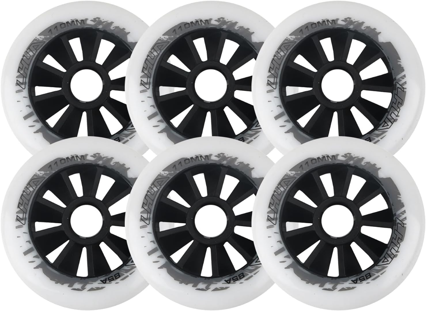 Speed Skate Wheels, 90mm/100mm/110mm Graffiti Print, 85A Hardness Roller Blade Wheel Replacement, Roller Blade Skating Wheels, Indoor/Outdoor, 6-Pack (White, 90MM)