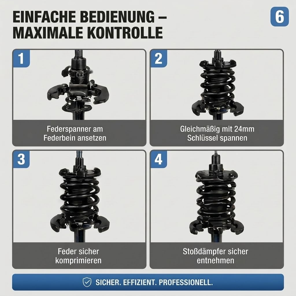 Juego de tensores de muelles de seguridad profesional para amortiguadores de coche y suspensión – tensor de suspensión universal McPherson 2300 kg – Herramienta especial para montaje de
