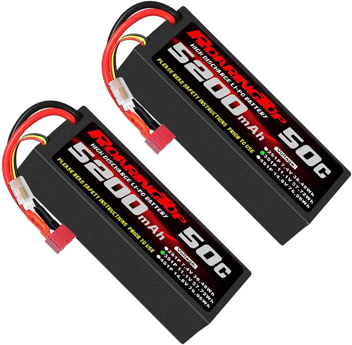 ROARING TOP 3S Batería Lipo 11.1V 50C 5200mAh Lipo Hardcase Batería con Conector Deans para Avión RC dji Quadcopter Avión RC Helicóptero RC Coche Camión Barco (2 Paquetes)
