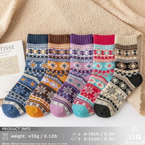 Image of IIG 5 Pairs Women's Vintage Style Thick Wool Warm Winter Crew Socks