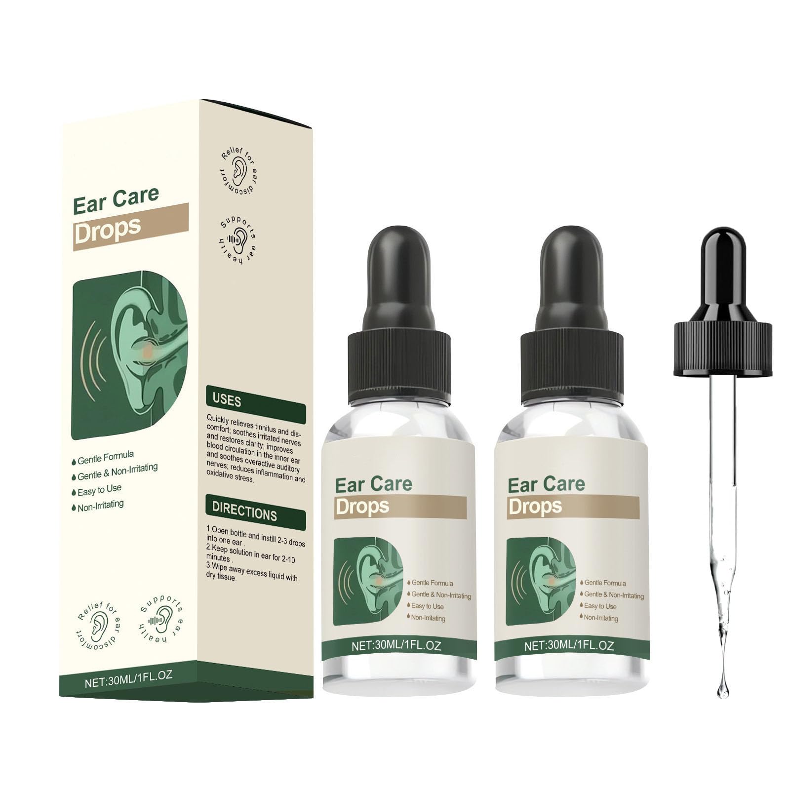 Ear Care Drops Gentle Formula 2PCS Natural Ingredients Relieve Tinnitus by Unblocking Secretions for Daily Ear Hygiene Easy